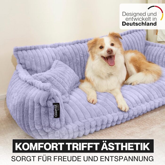 Диванчик для котів та собак Noviclass® Chaffar | Опорний матрац | Сучасний стиль, Cord-Design, фіолетовий, XXL (140 см)