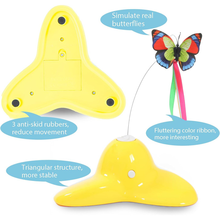 18 PCS Interactive Automatic Butterfly Cat Toy with Kitten Play Balls for House Cats Adults - 18 Pack Gift (yellow)