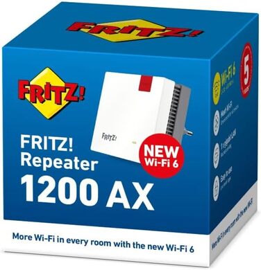 Повторювач Wi-Fi AVM FRITZ!Repeater 1200 AX International, Mesh, Wi-Fi 6, до 2400 Мбіт/с (5 ГГц), до 600 Мбіт/с (2.4 ГГц), точка доступу Wi-Fi, WPS, міжнародна версія