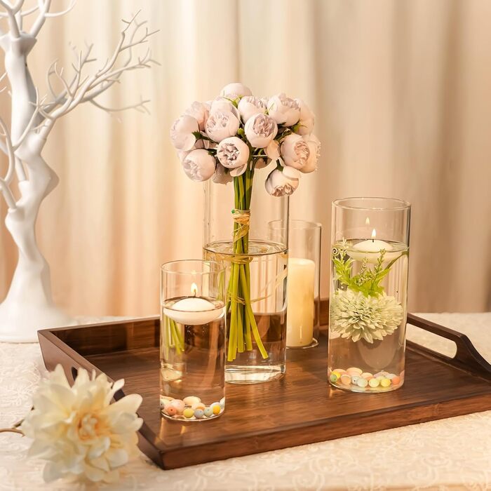 Candle Holder Glass Candle Stand Glass Cylinder: Romadedi 12-Piece Set Candle Holders for Pillar Candles, Floating Candles, Candle Glass Vase for Wedding Party Dining Table Table Decoration Living Room Decor (15/20/25cm, 2 Sets)
