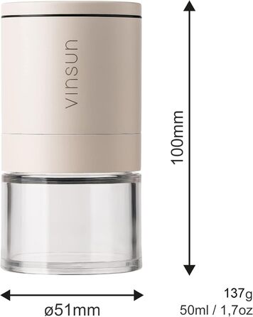 Набір з 2 мельниць для солі та перцю Vinsun - керамічний механізм, регульовані, ручні, нержавіюча сталь, кремово-білі