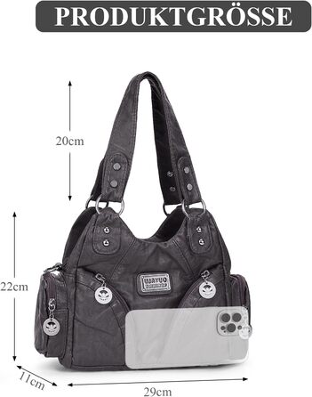 Сумка жіноча TIAASTAP Klein City Bag вінтажна сіра шкіряна через плече, хобо, з багатьма відділеннями