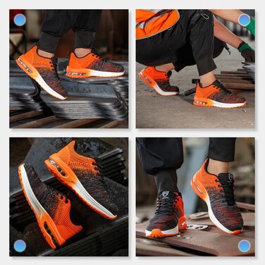 Захисні черевики Nasogetch для жінок та чоловіків: сталевий капок, робочі черевики, спортивний дизайн, дихаючий матеріал (38 EU, помаранчевий)