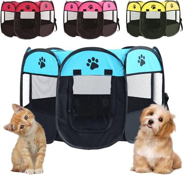 Клітка-забіг для цуценят та собак, складана, 73x73x43 см (Blue+Black)