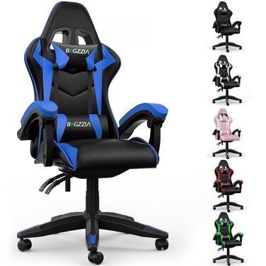 Геймерське крісло Bigzzia Ergonomisch з підтримкою попереку та голови, Bluetooth, блакитне, для підлітків та дорослих
