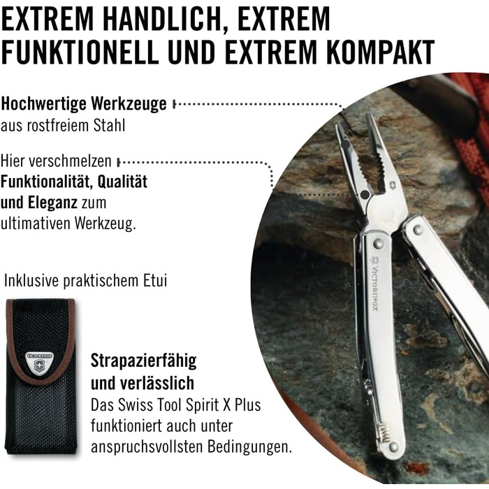 Мультитул Victorinox Swiss Tool Spirit X Plus: 35 функцій, швейцарський, з фіксатором леза, у нейлоновому чохлі