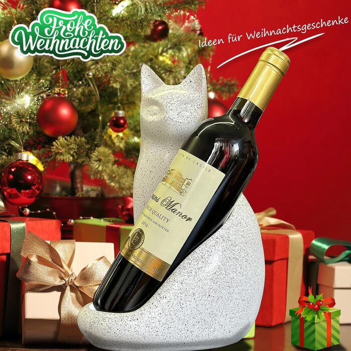 Wine Bottle Holder Organizer for Closet, Cat Sculpture for Tabletop, Countertop, Bar, Bar Cabinet, and Home Decor, Wine Lover Gifts for Women Men, White Wine Rack