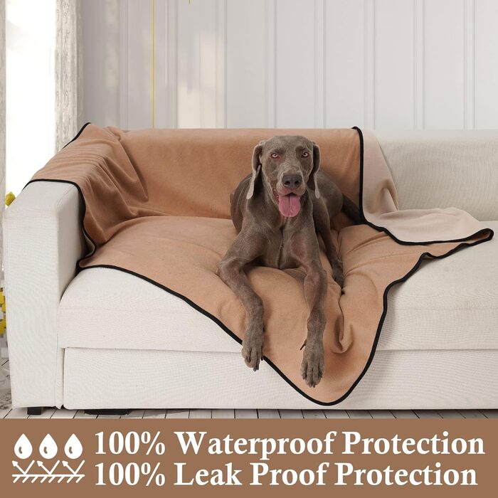 Водонепроникний коврик для собак PETTOM 152x127см, м'який коврик для великих та маленьких собак, захисний коврик для дивану, ліжка, автокрісла, меблів - 30°C, (L, Коричневий верблюда, Large)