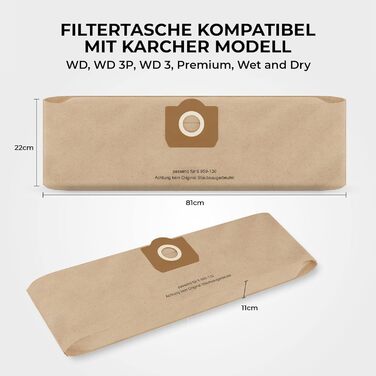 Фільтр для пилососа Kärcher (12 мішків + 1 фільтр) - сумісний з WD3, WD2, WD 3, WD1, MV3, MV2, NT, KNT, K A SE, VC. Замінник 6.414-552.0, 6.414-772.0, 6.414-547.0. Для алергіків