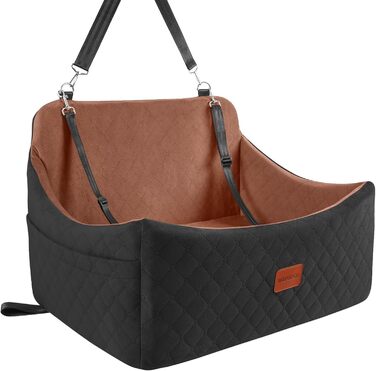 Wooaidagg Dog Car Seat for Medium & Large Dogs - Washable Memory Foam Pet Bed with 2 Leashes (Black/Brown)