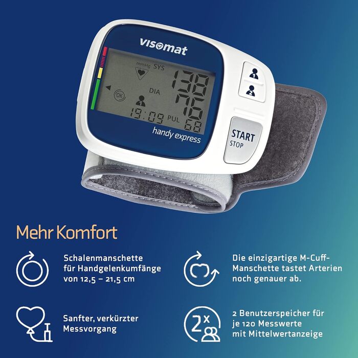 Високометр Visomat Handy Express: точний вимірювач артеріального тиску на зап'ясті, виявлення фібриляції передсердь, комфортне використання