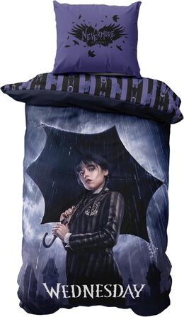 Комплект постільної білизни Wednesday Addams 135x200: ковдра та наволочки, мікрофібра, для дітей та підлітків