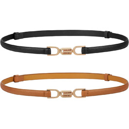 Жіночі тонкі ремені WHIPPY (2 шт) - чорний + коричневий, 105 см, для талії до 95 см. Тонкий шкіряний ремінь з металевою золотистою пряжкою. Підходить до суконь та іншого одягу.