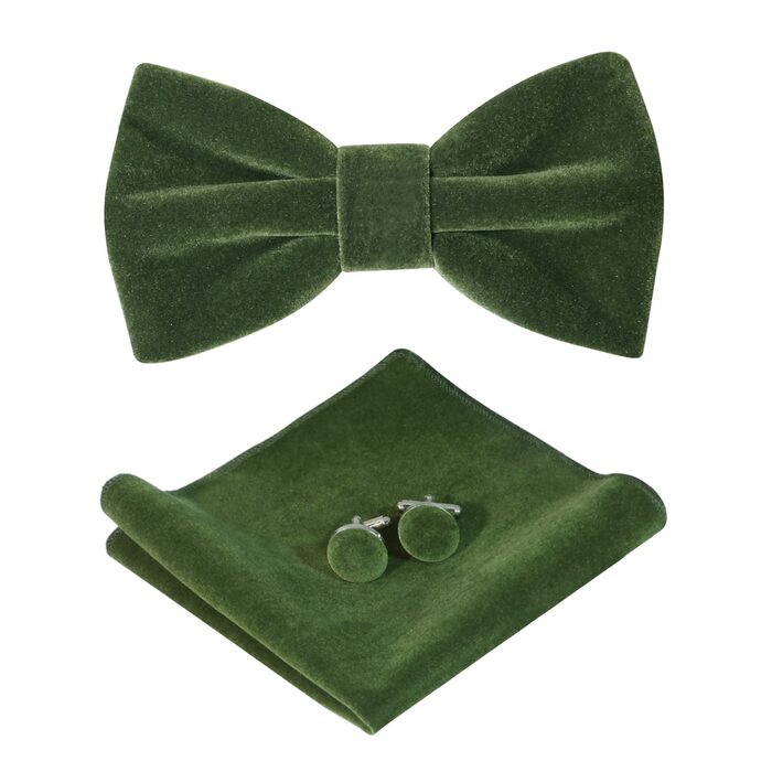 HOULIFE Набір краваток для чоловіків - Регульована краватка з оксамиту, готовий вузький кравецький аксесуар, набір манжетних запонок для нареченого, весілля, формальний стиль з подарунковою коробкою (Оливковий зелений)