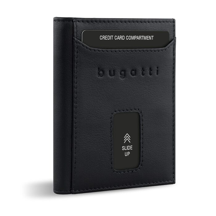 Гаманець Bugatti Secure Slim Mini чорний шкіряний з RFID-захистом для карт Nappa без відділення для монет
