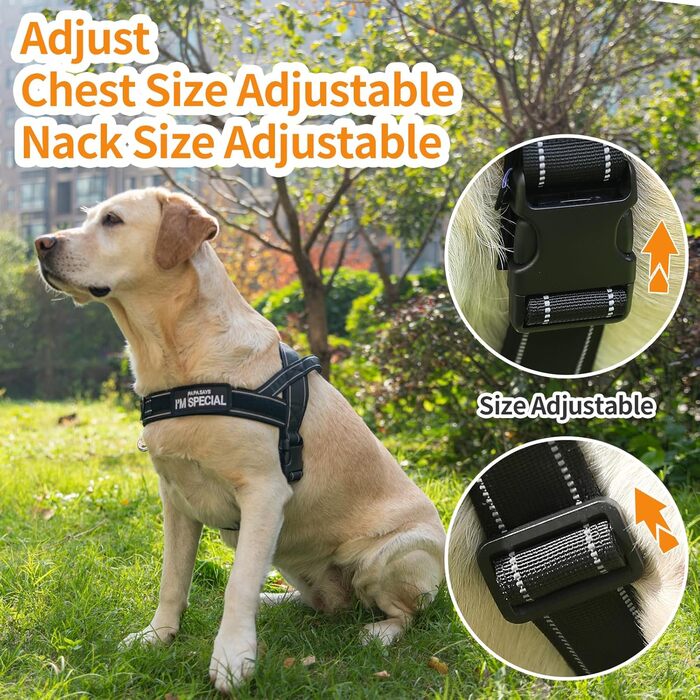 Шлейка для собак без тяги, не виривається, відбиваюча, регульована (Чорний, M) для малих та середніх собак, обхват грудей 53–70 см