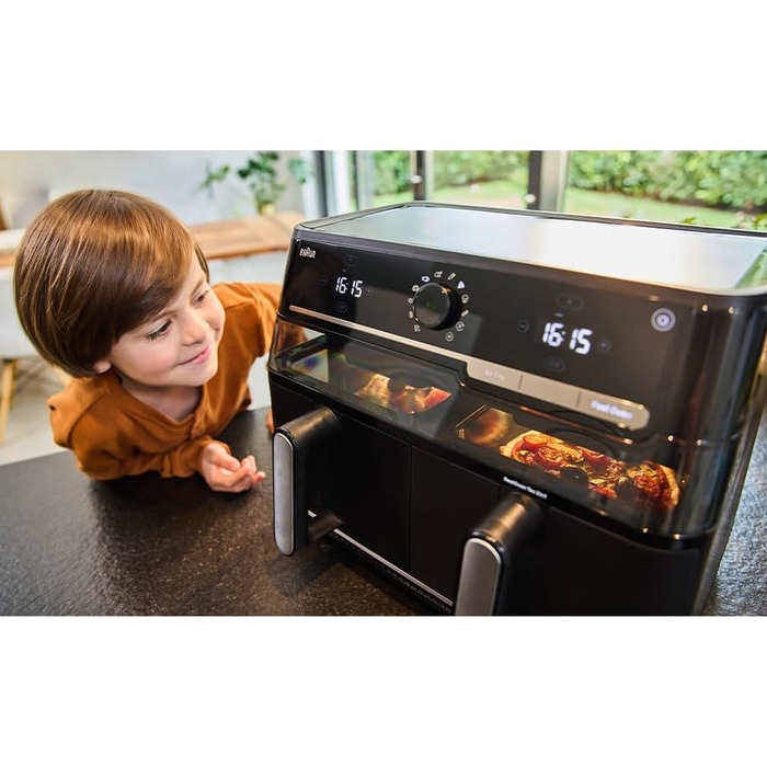 Фритюрниця електрична Braun TwinCook 3 TD3030IBK, 8л (2 камери, 4л+4л), чорна. Airfryer з синхронізацією, 8 програм, без PFAS, з оглядовим вікном, 2850 Вт