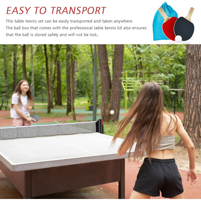 Набір для настільного тенісу: сітка, 2 ракетки, 6 м'ячів, коробка для м'ячів, сумка для зберігання. Професійний спортивний набір для гри в приміщенні та на вулиці