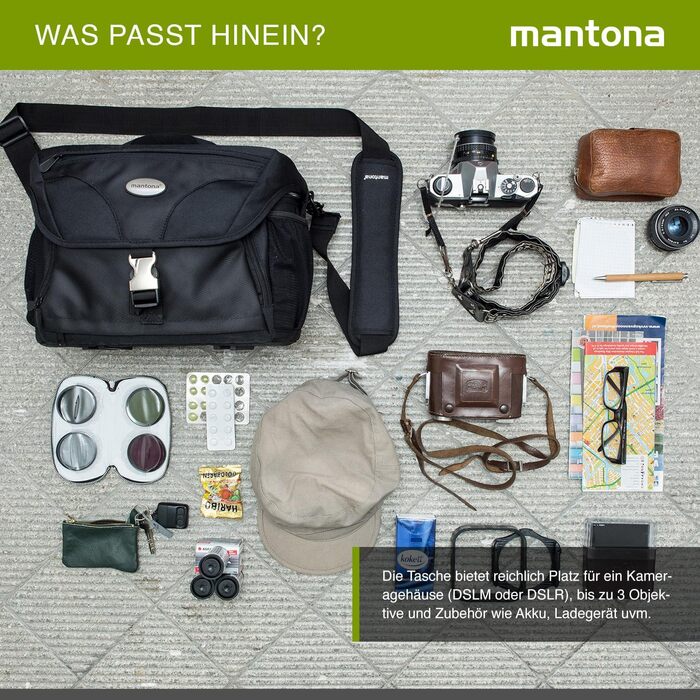 Сумка для фотоапарата Mantona Neolit II SLR чорна, водонепроникна з захистом від дощу, на плече з великим об'ємом та індивідуальним плануванням