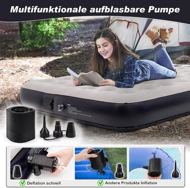 Надувне ліжко для двох осіб з автоматичним накачуванням, 198x152x25 см, Deep Blue