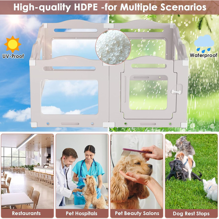 Клітка для цуценят з акрилу 60 см, 7+1 шт. з дверцятами, без ґрат, для дому, з присосками, прозора, теплий сірий колір, для собак та цуценят