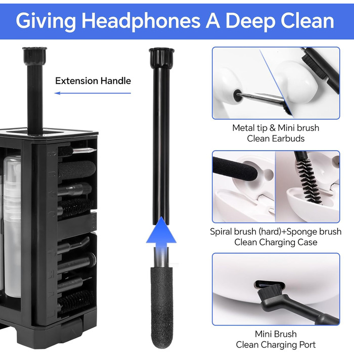 Набір для чищення електроніки 32 в 1 з щіткою. Багатофункціональне приладдя для Airpods, клавіатур, ноутбуків, телефонів, навушників (чорний)