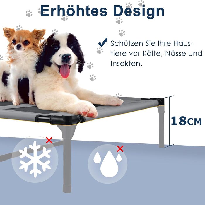 Підвищене ліжко для собак UISEBER 92x76x92 см, Outdoor з дахом, для великих собак до 50 кг, водонепроникне, сіре+чорне 【L】