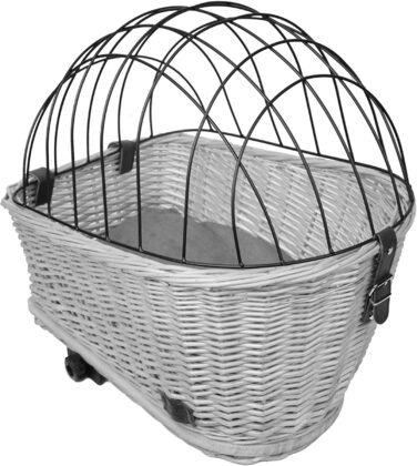 Кошик для велосипеда UNUS для собак, сірий: міцний плетений кошик з гратами та подушкою для багажника велосипеда