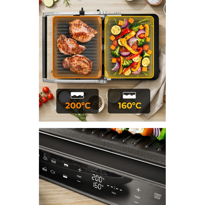 Електричний гриль-притискач 2000 Вт, розкладний тостер із таймером та двома термостатами