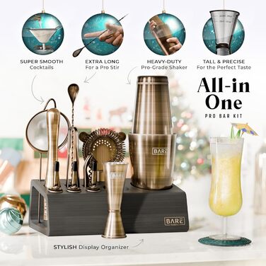 Набір бармена Mixology Boston Cocktail Shaker Set (14 предметів) з матового латуні 0.8L (BKB3)