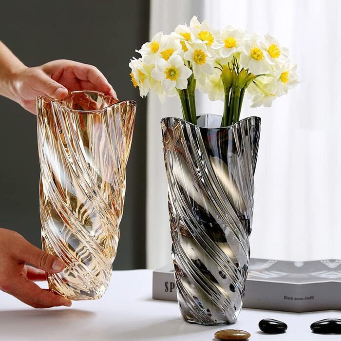 Скляна ваза для квітів Blumenvase Glas, 24 см, кришталева ваза, сучасний дизайн, велика ваза для букетів тюльпанів, декор для дому, подарунок на весілля, день матері, новосілля