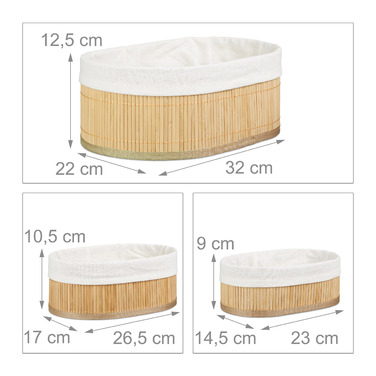 Relaxdays 3-Piece Bamboo Storage Basket Set