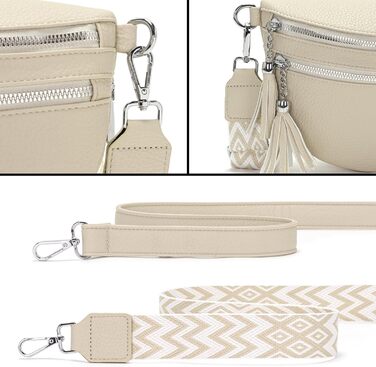 Сумка на пояс жіноча бежева через плече середнього розміру Crossbody Bag з відділенням для карт та 2 ремінцями A-beige