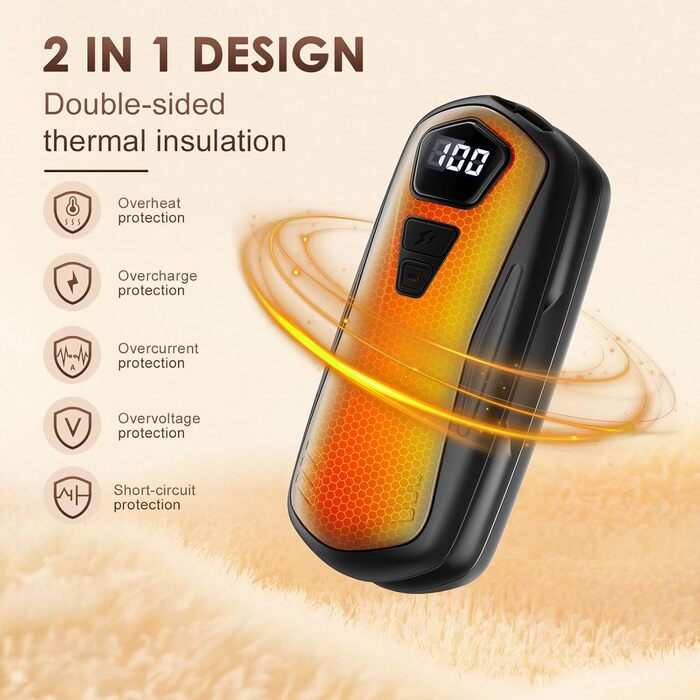 Електричні грілки для рук 2 шт. з акумулятором 6000mAh, 5 режимів нагріву, USB, для кемпінгу та відпочинку на природі, чорні