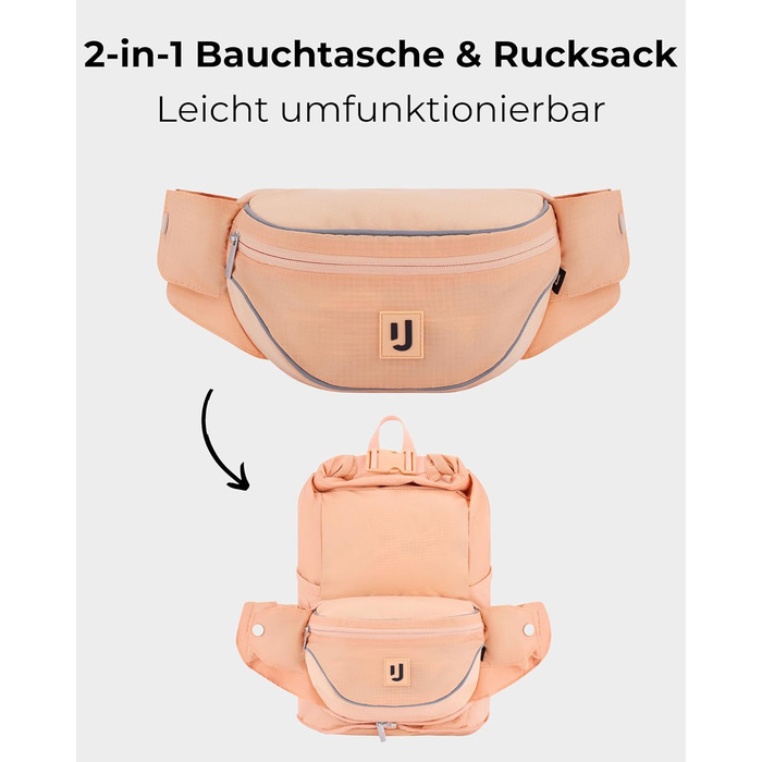 Джонні Ербан Баухташе Дамен & Herren Peach - Jimmy - 2в1 Поясна Сумка з Рюкзаком - Складаний Рюкзак для Фестивалю - Мультифункціональна та Водовідштовхувальна