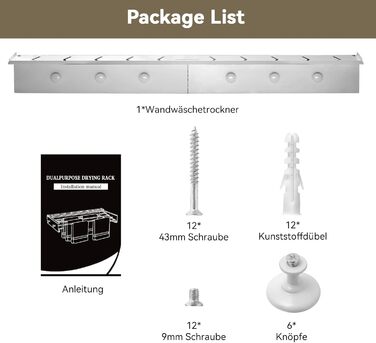 Настінна сушилка для білизни Donken, 80 см, розкладна, для ванної кімнати, балкону, тераси, біла