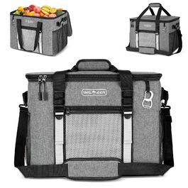 Сумка-холодильник INSMEER 50 л, велика, розкладні, для 80 банок, з відкривачем, для пікніків, кемпінгу, пляжу, сімейних поїздок на 4 особи (темно-сірий)