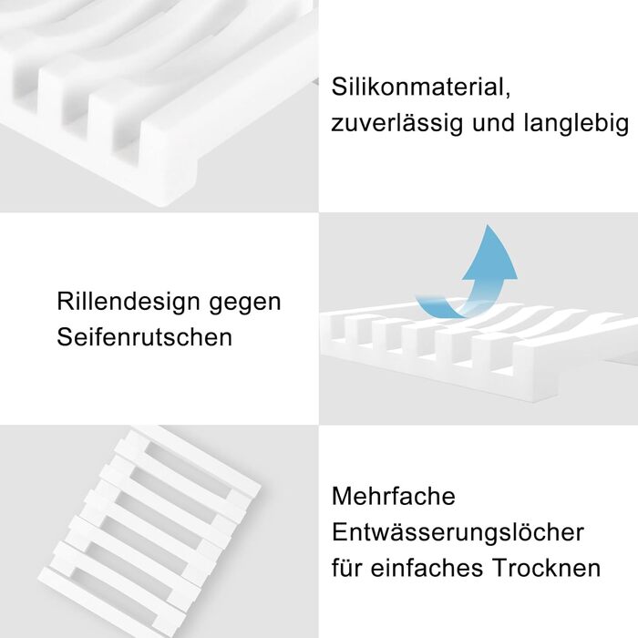 2 шт. Силіконові мильниці AstraLoom з самостійним зливом, легко чистяться, неслизькі та небрудні, ідеальні для ванної кімнати, кухні, мила (білий)