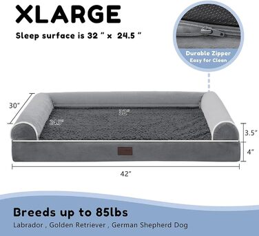 WESTERN HOME Dog Bed Dog Basket Large Dogs Orthopedic Dog Bed Dog Sofa Waterproof 106x76x10cm Dog Beds with Washable Cover Dog Basket Large Dogs, (L 106 x W 76 x H 19 cm, Dark Grey)