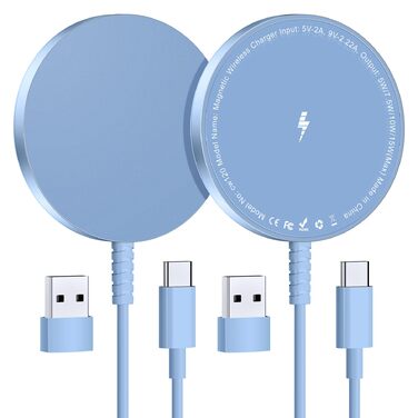 Магнітний бездротовий зарядний пристрій для iPhone 17/16/15/14/13/12 та Air-Pods 4/3/2 Pro - 2 шт., Синій