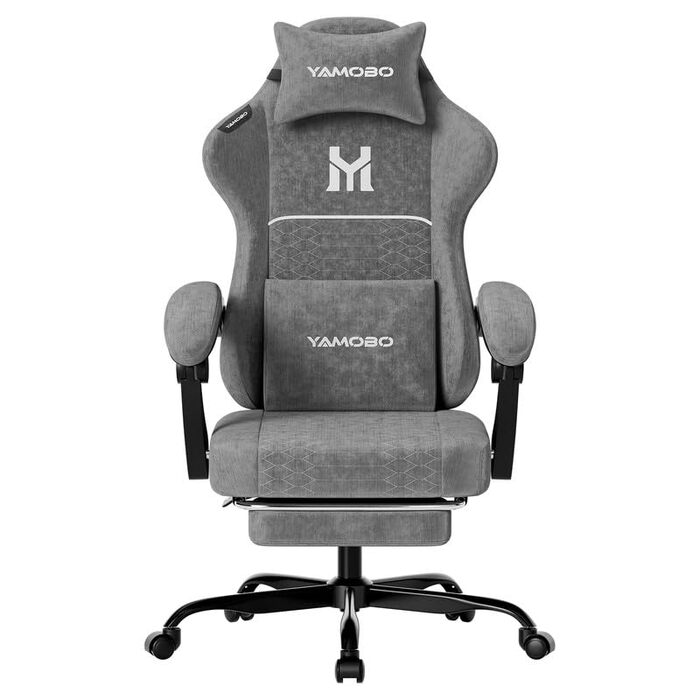 Геймерське крісло Ergonomisch з підлокітниками, підставкою для ніг, подушкою для попереку та голови, регульованою висотою, оббивка PU, сірий (C-grey)