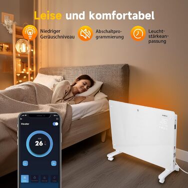 Електричний конвектор Aigostar з термостатом та Wi-Fi, 2000W, для кімнат до 30 м², чорний. Можлива установка на стіну або на підлогу.