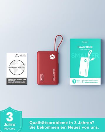 Power Bank INIU 10000mAh 20W з USB-C кабелем, PD3.0/QC4.0, для iPhone/Samsung/iPad (Червоний)