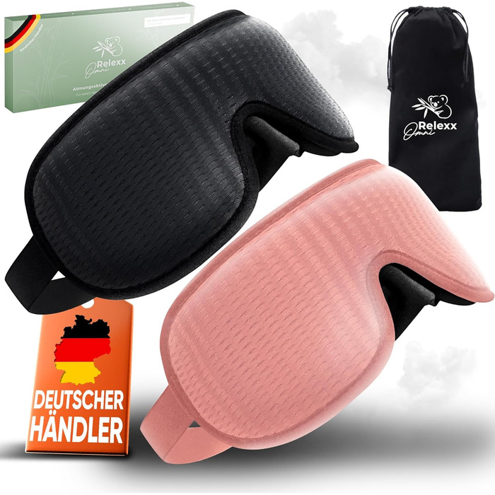 Сліпи для жінок – дихаюча маска для сну – зручна та м'яка – блокує світло – для подорожей – 3D-поглиблення для очей – з Memory Foam (Чорний / Рожевий)