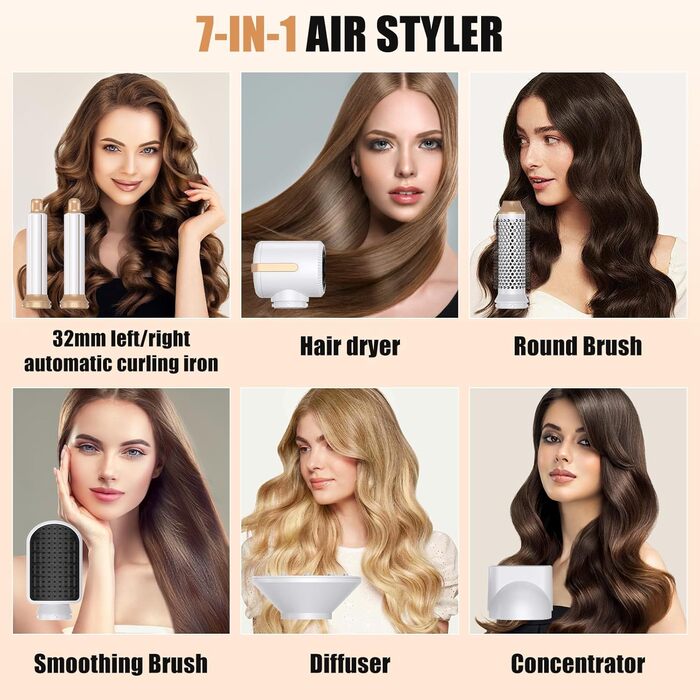 Професійний аірстайлер 7-в-1 з іонізацією: фен, плойка, випрямляч для волосся. Набір для створення об'єму, локонів та випрямлення всіх типів волосся