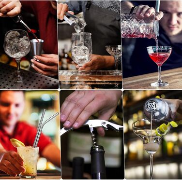 Набір для приготування коктейлів, 750мл, нержавіюча сталь, 15 предметів, професійний барний набір, барменський набір з підставкою з бамбука, рецепти, мірний стакан, ложка, подарунковий набір для бару та дому