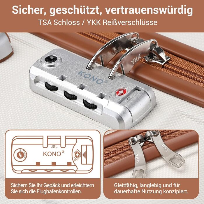 Чемодан-валіза KONO з ABS+PC: легкий, з TSA-замком та 4 колесами, 65 см, кремовий