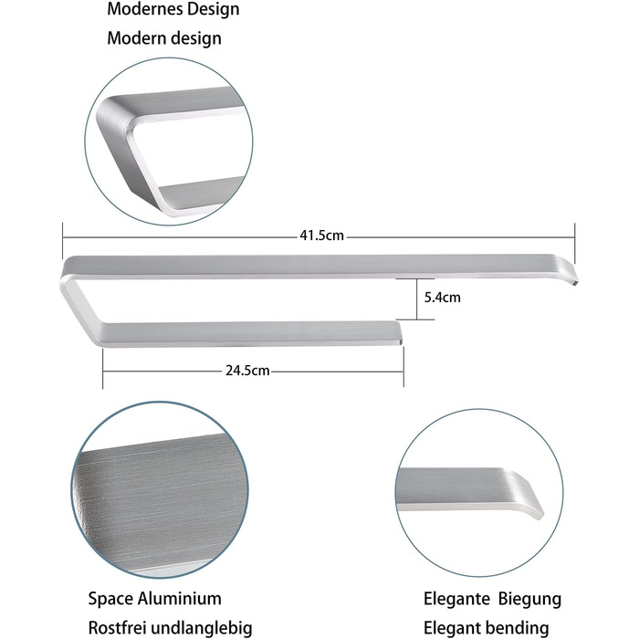 Тримач для рушників JS без свердління, сріблястий, 40 см