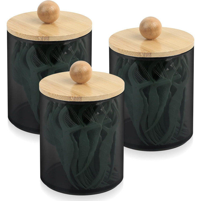 Набір контейнерів для ватних паличок та дисків, 3 шт, чорний, для косметики та ванної кімнати