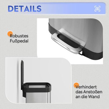 Відро для сміття WLIVE з нержавіючої сталі, 55L, з м'яким закриттям, для кухні, спальні, офісу, срібний